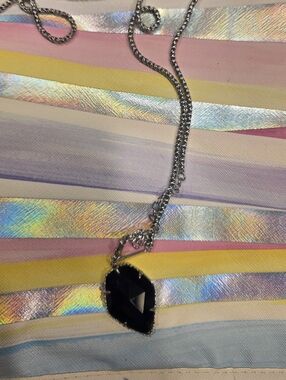 Kendra Scott Silver Necklace with Black Faceted Pendant